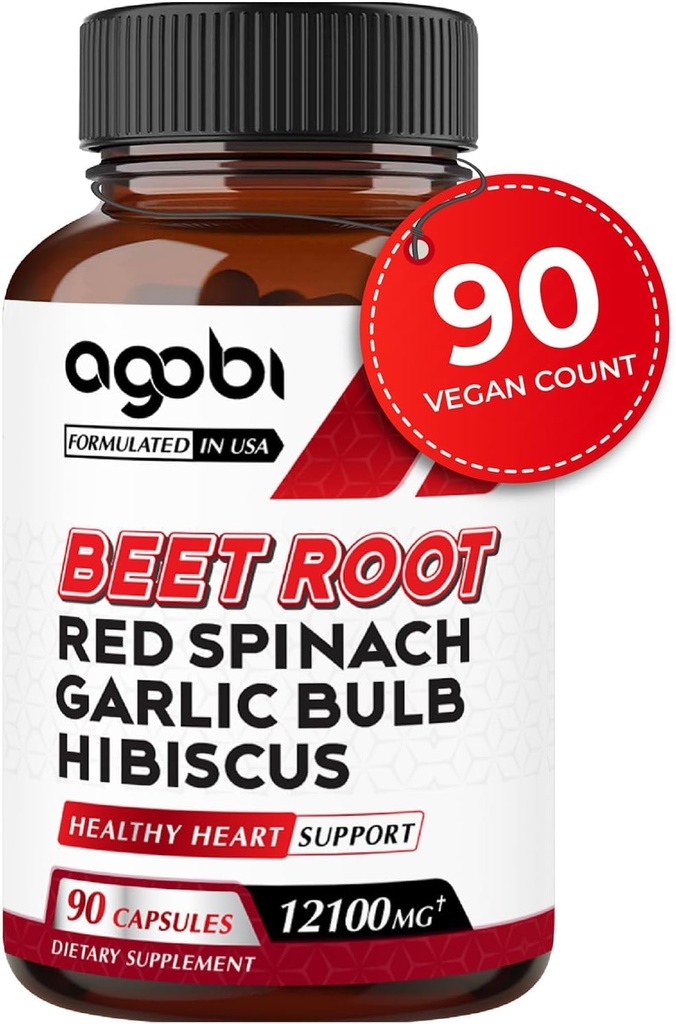 Capsule de rădăcină de sfeclă 5in1 - Adăugat cu Spanac roşu, Usturoi organic Bulb, Hibiscus & Black Pepper - Suport pentru producţia de energie, Sistem imunitar şi Sănătate Digestivă - 90 capsule Vegane