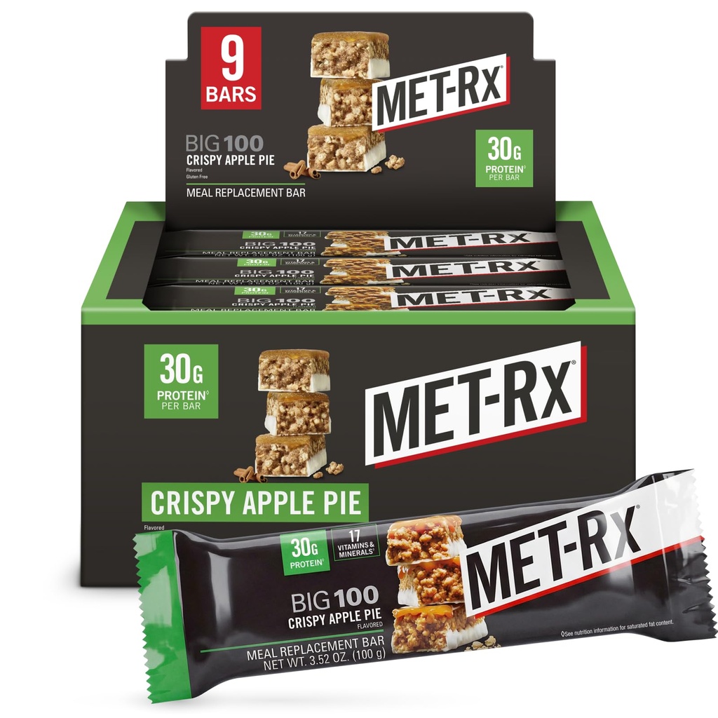 MET-Rx Big 100 Baruri de proteine Colosal, Crispy Apple Pie Meal Baruri de schimb, 9 Conte