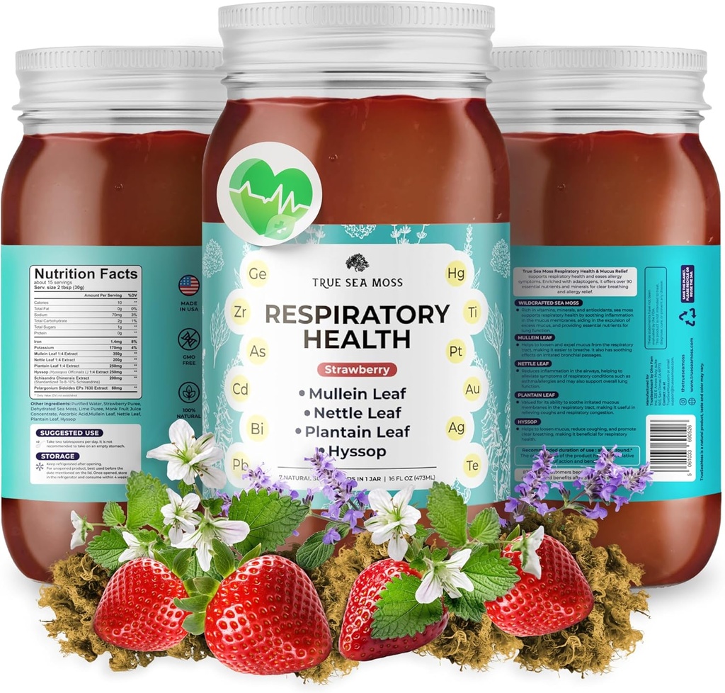 TrueSeaMoss Pro-Line Gel - Sănătate respiratorie - 5+ Aroma - Gel de fructe cu Moss & Potasiu Premium - Vegan-Friendly - Supliment de vitamine și minerale bogate - Made in USA (Afine, Pachet de 1)