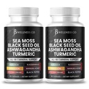 Sea Moss Black Seed Oil Ashwagandha Turmeric Bladderwrack Braddock - cu Manuka, Honey Dandelion, ACV Black Pepper Gluten Free- 120 Conte