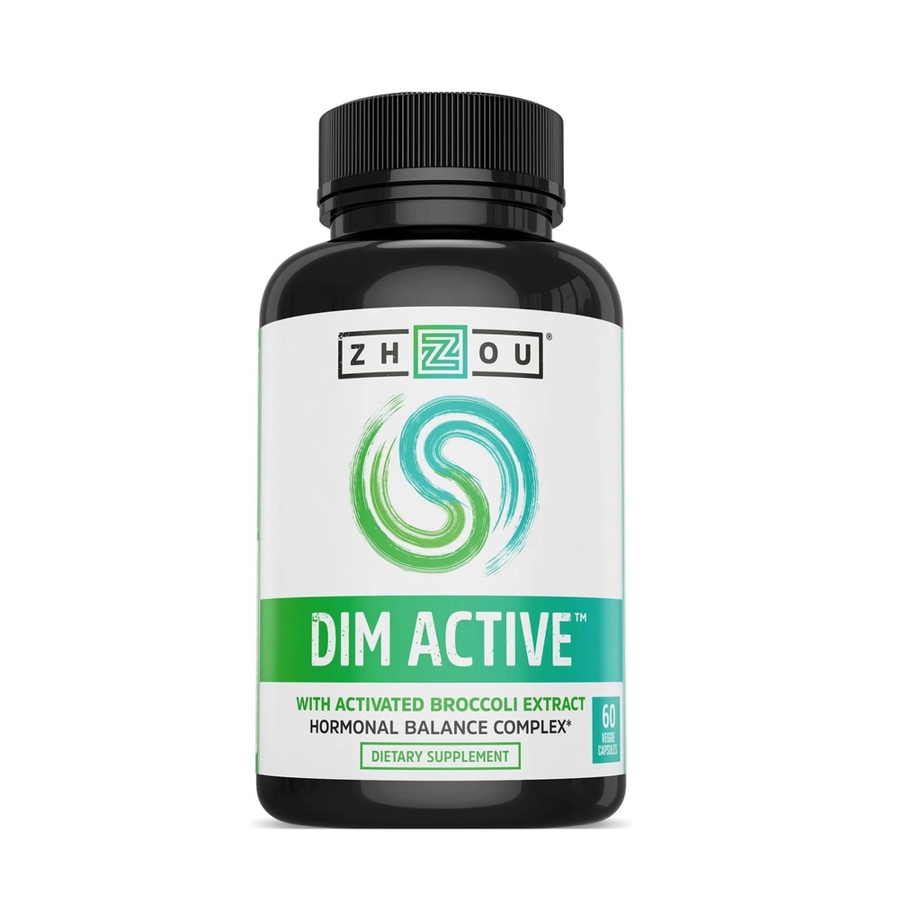 Zhou DIM Active - Suplimentul DIM, Echilibrul hormonal pentru femei și bărbați, Suport hormonal cu 250 mg Diindolilmetan - 60 capsule Vegan