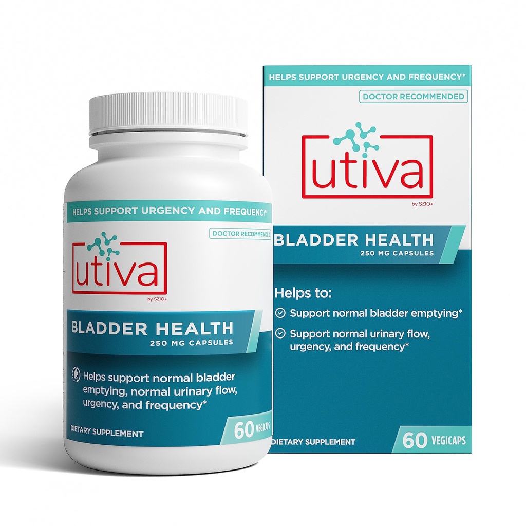 Szio+ Utiva Bladder Health - Suplimentul de control pentru vezica urinară hiperactivă şi sănătatea tractului urinar inferior - dovedit clinic pentru a reduce frecvenţa şi urgenţa - 60 capsule