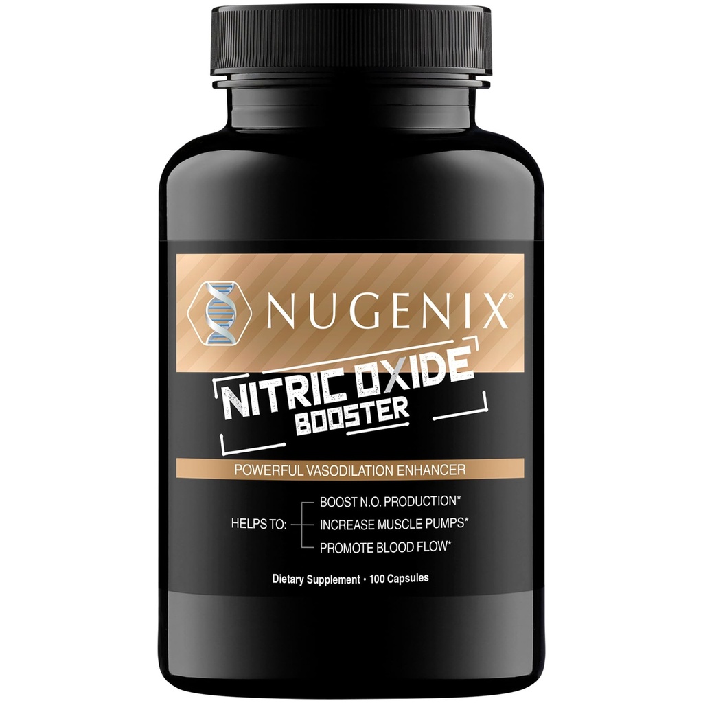 Nugenix Nitrogen Oxid Booster Supliment - Nitricoxid de flux, L-Arginină, L-Citrulină, Extract de scoarță de pin - Vasodilatator - 100 capsule