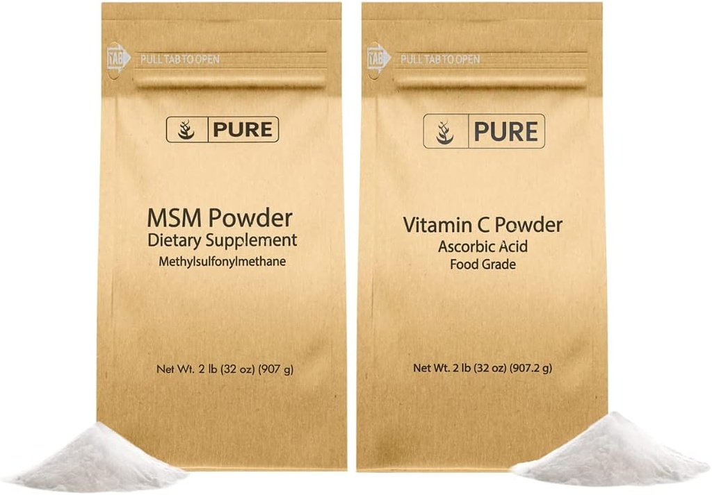 INGREDIENTE ORIGINALE DE PREGĂTIRE Vitamina C Pulbere & Metilsulfonilmetan MSM Pulbere Bundle, (2 lb) întotdeauna pură, Suplimente dietetice
