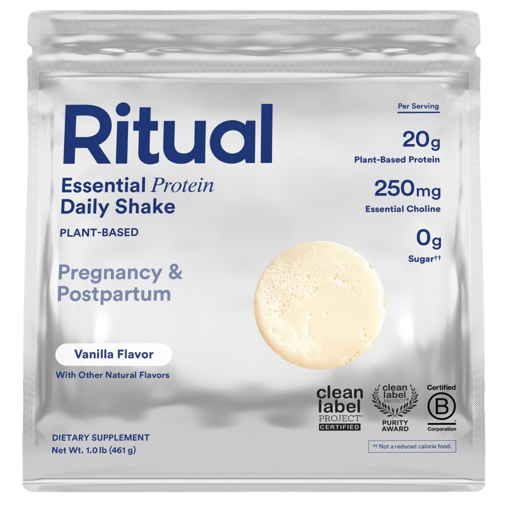 Ritual Prenatal Vegan Pe bază de pulbere de proteine pe bază de plante: colină pentru a sprijini sarcina, postpartum, & Alăptarea, 20g Proteina de mazăre organică de la ferme regenerative în Statele Unite ale Americii, Sugar Free†, Vanilla, 1 Lbs