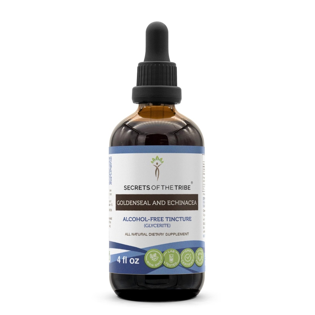 Secrete ale Tribului Goldenseal și Echinacea Extract lichid fără alcool, plante aromatice (Echinacea Root (Echinacea Purpurea), Goldenseal Root (Hydrastis Canadensis))