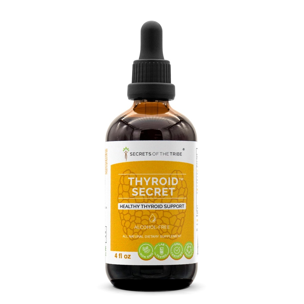 Secretele Tribului - Secret tiroidian, Suport tiroidian sanatos, Suplimentul vegetal Blend scade extract lichid fără alcool (4 fl oz)