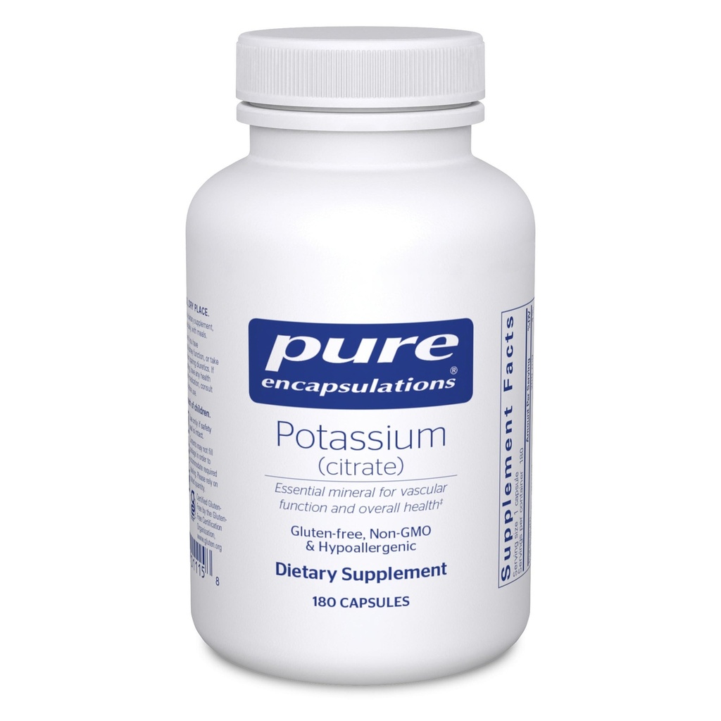 Încapsularea pură Potasiu (Citrate) - Supliment electrolit esenţial pentru a sprijini funcţia nervoasă şi musculară, adrenalii, hormoni, Heart Health & Energy* - Capsule cu citrat de potasiu - 180 capsule