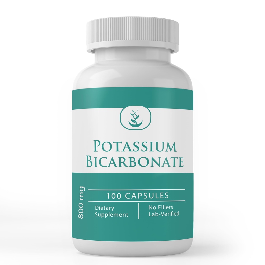 Ingrediente originale pure Bicarbonat de potasiu, (100 capsule) întotdeauna pură, fără aditivi sau fillere, Lab verificat