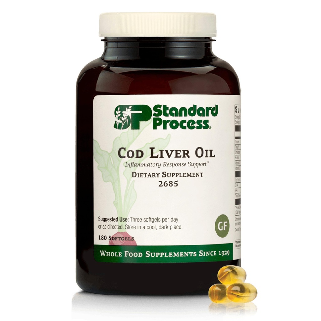Cod standard de proces ulei de ficat - SIDA sănătos piele și ochi cu Omega-3 acizi grași și vitamine A și D - Oase și dinți de sprijin pentru sănătate - Gluten-Free, non-Dairy și non-Soy - 180 Softgels (60 Servings)