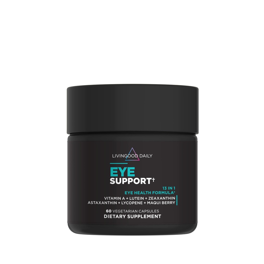 Livingood Daily Eye Supplement, 13-in-1 Vision Supplement with Lutein, Zeaxanthin, Astaxanthin, Vitamina A, Lycopene, Maqui Berry & More, Promovează ochii sănătoși, protecția luminii albastre, Vegan, 60 capsule