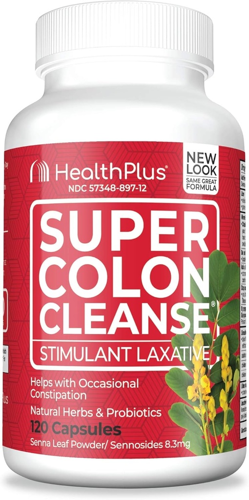 Sănătate Plus Super Colon Cleanse Laxative, 530 Milligrams, 120 Count (Pachet de 1)