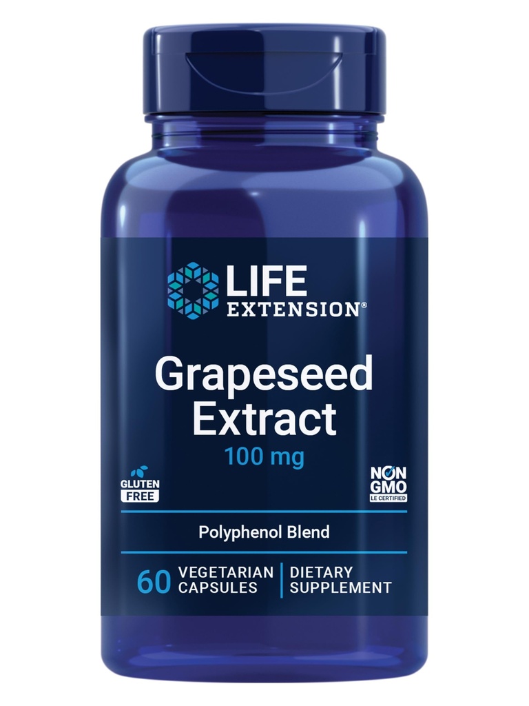 Extensie de viață Extract de semințe de struguri, vitamina C, calciu, resveratrol, polifenoli, sănătate cardiovasculară, protecție antioxidantă, gluten-free, non-GMO, vegetarian, 60 capsule