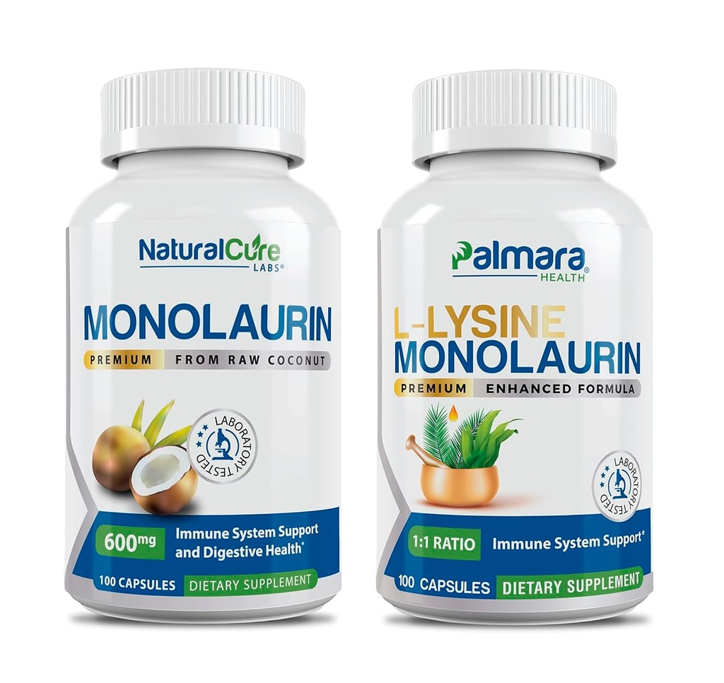 Laboratoare naturale: monolaurin Premium 600mg + L-Lysine + monolaurin 1:1 Ratio