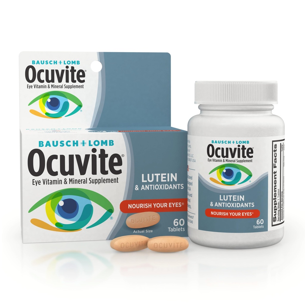 Ocuvite Eye Vitamina si Suplimentul mineral, Lutein & Vitamine Antioxidante A, C & E, Zinc pentru sanatate si suport ocular, Vitamine pentru ochi, 60 comprimate
