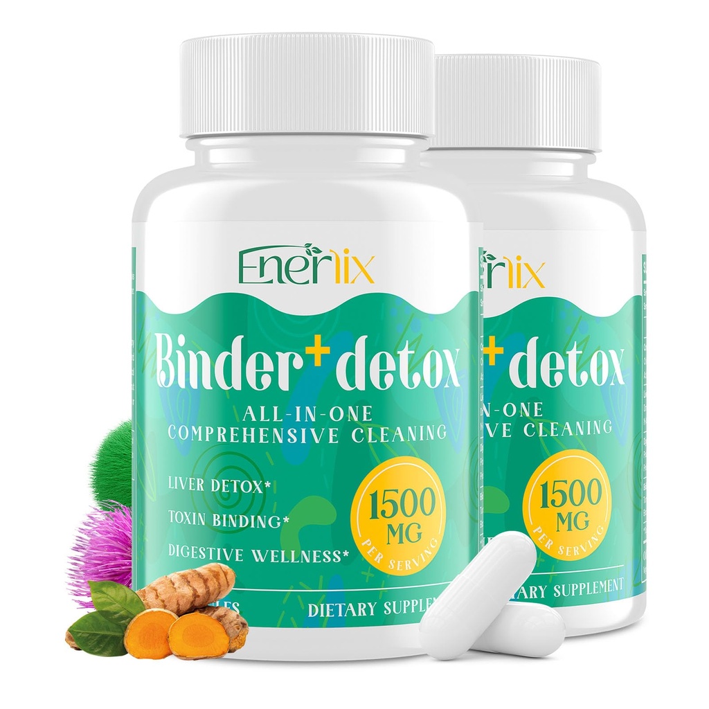 15-in-1 Detox Binder, activat Charcoal, Zeolit & Bentonite Clay, Chlorella, 1500 MG Detox Supliment maxim Absorbție, Ficat Gut Digestive Detoxifiere, 180 Vegan capsule