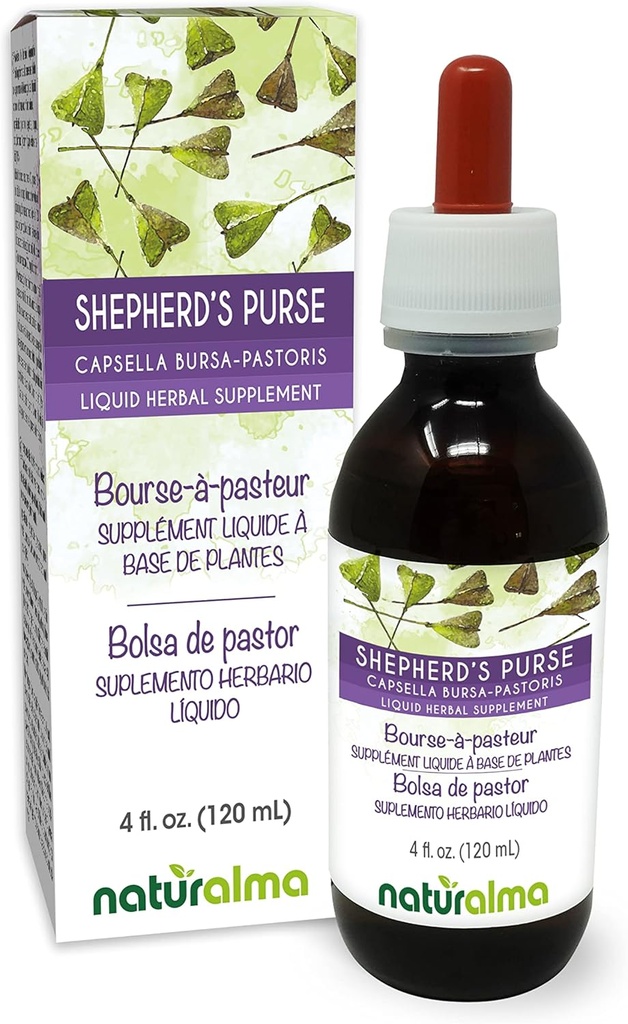 Naturalma Shepherd's Purge (Capsella Bursa-pastoris) planta de tinctură fără alcool - 4 fl oz Extract lichid în picături - Supliment vegetal - Vegan