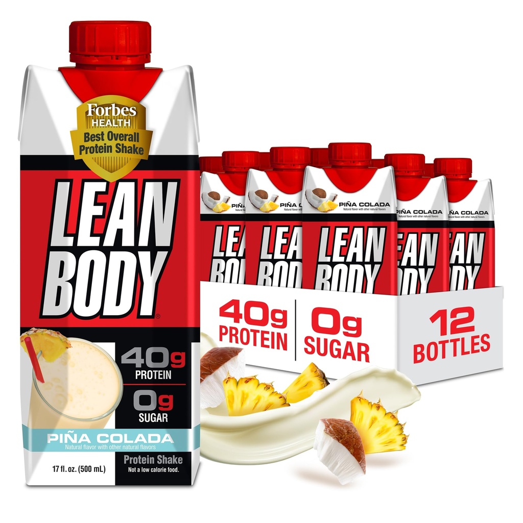 Lean Body Ready-to-Drink Pina Colada Proteine Shake, 40g Proteine, Whey Blend, 0 Zahăr, Gluten Free, 22 Vitamine & Minerale, 17 Fl Oz (Pachet de 12)
