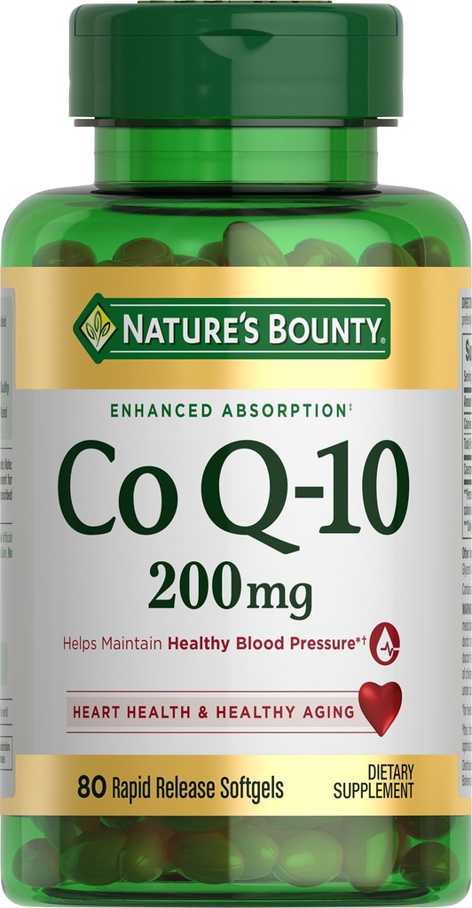 Nature's Bounty CoQ10, Supports Heart Health, Dietary Supplement, 200mg, 80 Rapid release Softgels