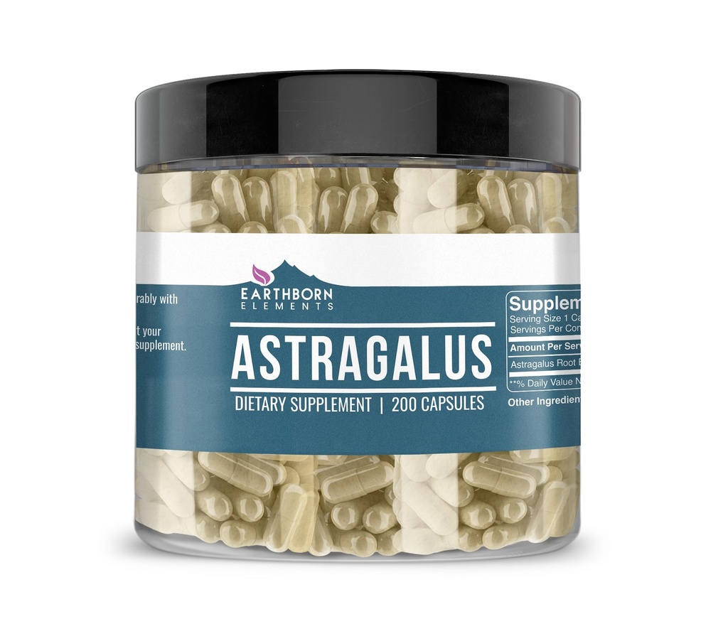 Elemente de origine pământeană Extract de Astragalus 200 capsule, pur și nediluat, fără aditivi