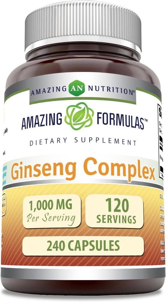 Amazing Formulas Ginseng Complex - 1000 Mg Per Serving, Capsule (Non-GMO,Gluten Free) Sprijină Sistemul imunitar sănătos - Sprijină producția de energie - stimulează alertă mentală. (240 Conte)