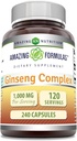 Amazing Formulas Ginseng Complex - 1000 Mg Per Serving, Capsule (Non-GMO,Gluten Free) Sprijină Sistemul imunitar sănătos - Sprijină producția de energie - stimulează alertă mentală. (240 Conte)