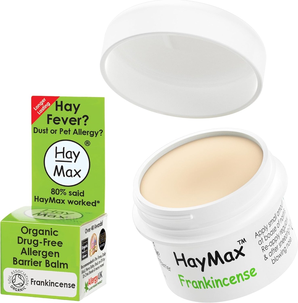 HayMax Allergen Barrier Balm - Frankincense 0.17 fl oz - Organic, Natural & Non-Drowsy Hay Fever & Allergie Relief Balm - Blocuri Polen & Allergen Particule - Mare pentru adulți, Copii și gravide
