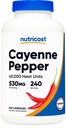 Nutricost Cayenne Pepper 530mg, 240 capsule - 40000 unități de căldură, gluten gratuit, non-GMO