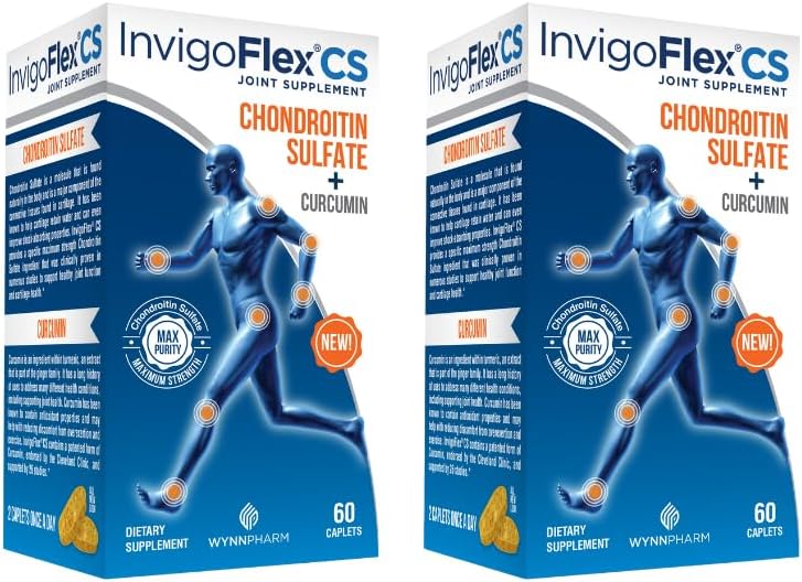 INVIGOFLEX Chondroitin Sulfat cu Curcumin Turmeric Non OMG pentru genunchi, mână, spate & Hip Premium Supliment comun CS - 2 ambalaj