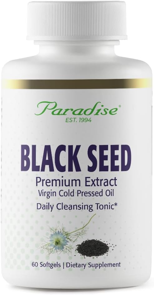 Paradise Black Seed Oil, bogat în antioxidanți, suport imun, Super Potent, Ultra Pure, Vegan, Non OMG, Gluten Free, 60 Softgels