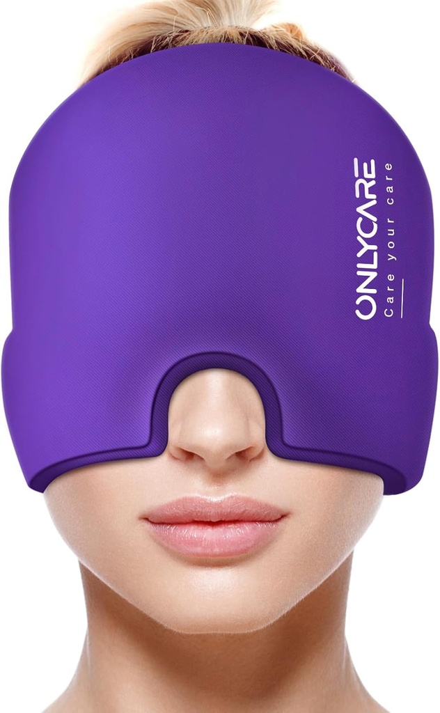 DOARCARE Migrene Relief Cap, Soothing Headache Hat, Upgraded Odorless Gel Ice Head Wrap, Hot and Rece Terapie, Headache Pack pentru Tensiune și Stressture (Purple)