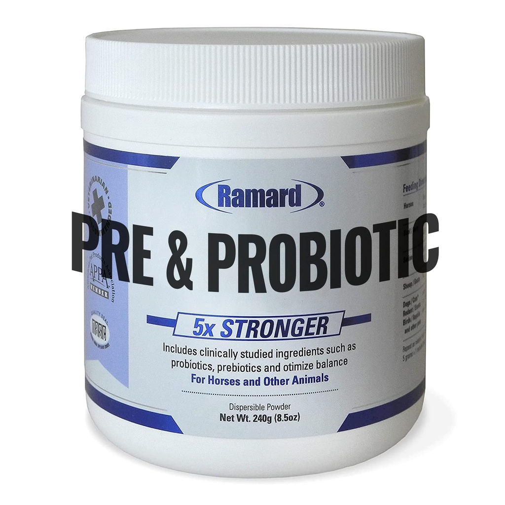 Ramard Total Prebiotic & Probiotic Equine Formula - Natural Digestive Supliment pentru Cai Optimal Gut Health, Nutrient Absorbtion, Foal Support Pro & Pre Biotics pentru animale de companie și cal 8.5 oz Jar
