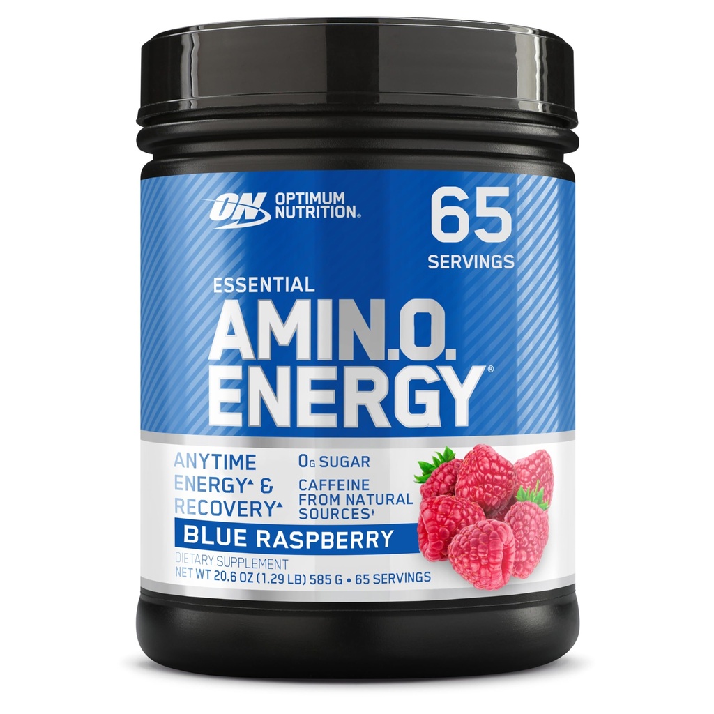 Optimum Nutrition Amino Energy - Pre Workout cu ceai verde, BCAA, Amino Acids, Keto Friendly, Green Coffee Extract, Powder energie - Blue Raspberry, 65 Serviri (Packaging May Vary)