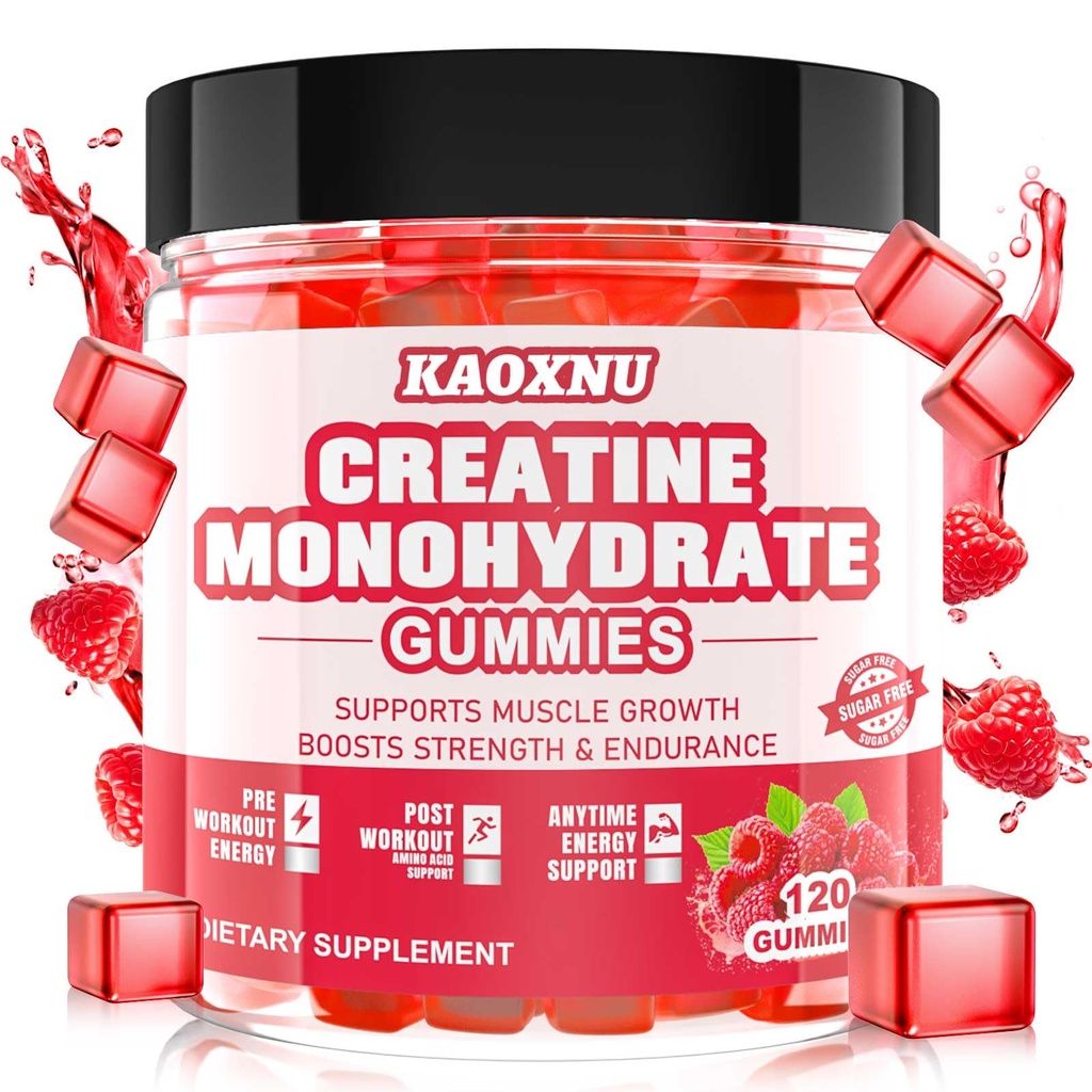 Creatină Monohidrat Gummie pentru bărbați și femei 120 CT - 5000 mg de Creatină Monohidrat pe servire - Creatură fără zahăr Chembable pentru rezistență musculară, Constructor muscular, Boost de energie (Aroma de zmeură)