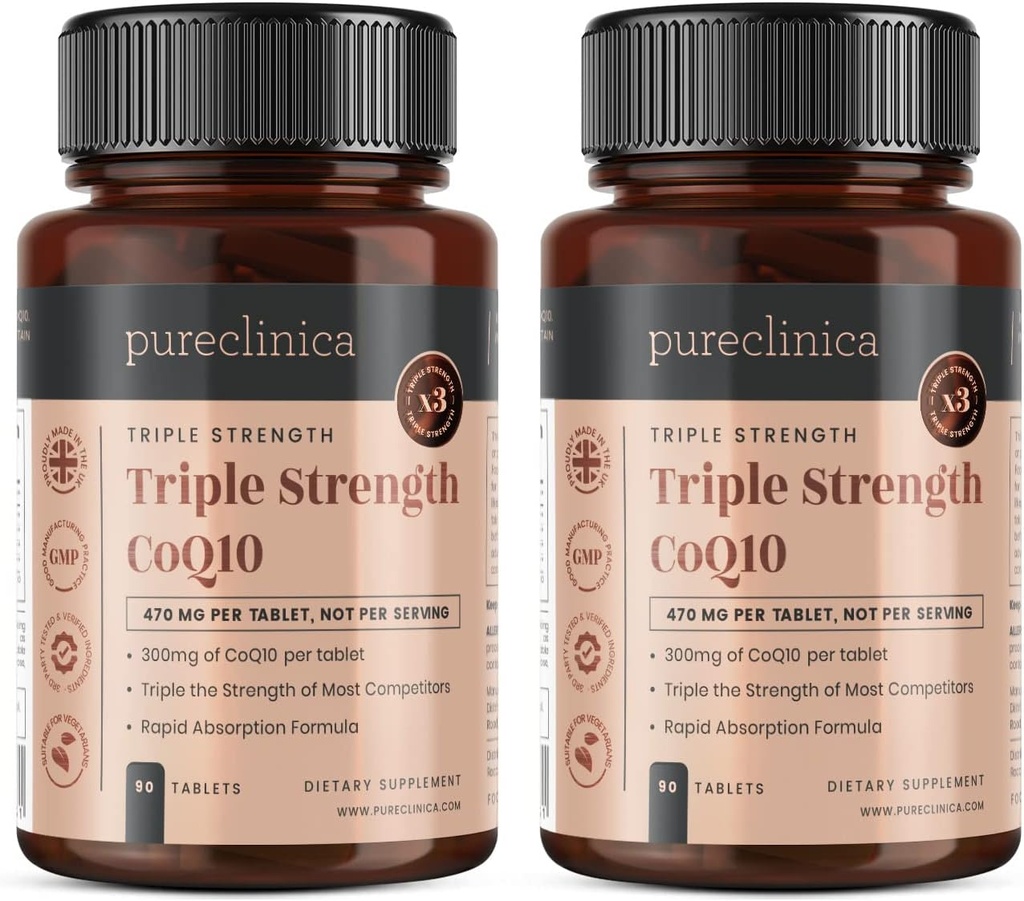 pureclinica Fermented CoQ10 300mg x 180 comprimate (2 flacoane de 90 comprimate) - 6 luni de aprovizionare. Non OMG, grad USP. cu adaos de vitamina C și extract de piper negru pentru absorbție.
