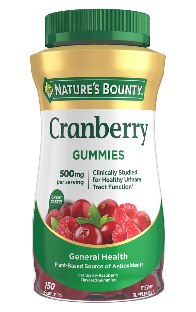 Gume de bounty Cranberry Nature's, Suport Tract urinar, 500 mg, Aromă Cran-Raspberry, 150 Ct