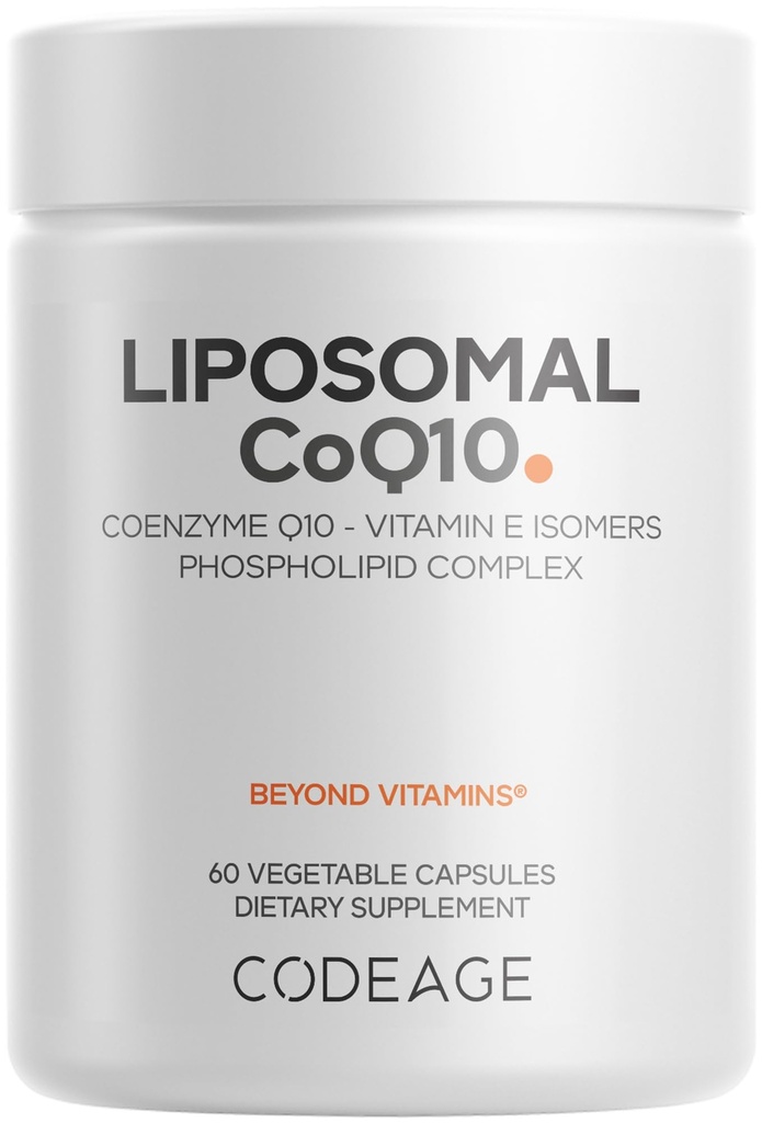 Codeage Liposomal CoQ10 Supliment - 125 mg Coenzime Q10 cu vitamina E Izomers Tocopherols - 2 luni alimentare - 1 capsulă per servire - Livrare lipozomal - Vegan, non-GMO, gluten-free - 60 capsule