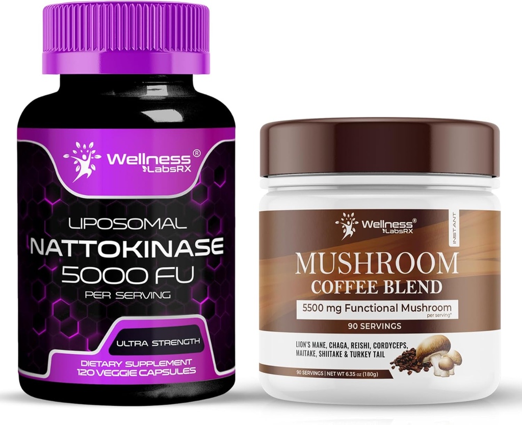 WELLNESS LABSRX Nattokinase Supplement Capsules 5000 FU - Mushroom Coffee Blend