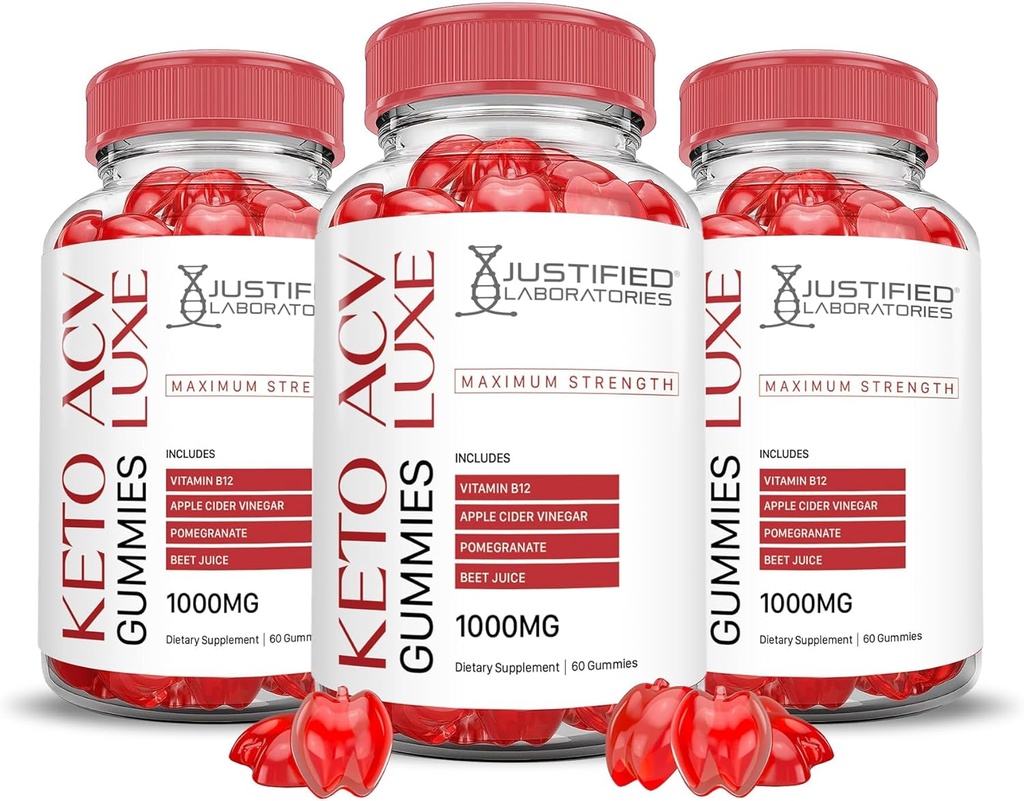 (3 Pack) Luxe Keto ACV Gummies Advanced Formula 1000MG Luxe Keto Gummies Apple Cidru Oţet Formulat cu Pudră de sfeclă de rodie B12 Vegan Non OMG 180 Gummys