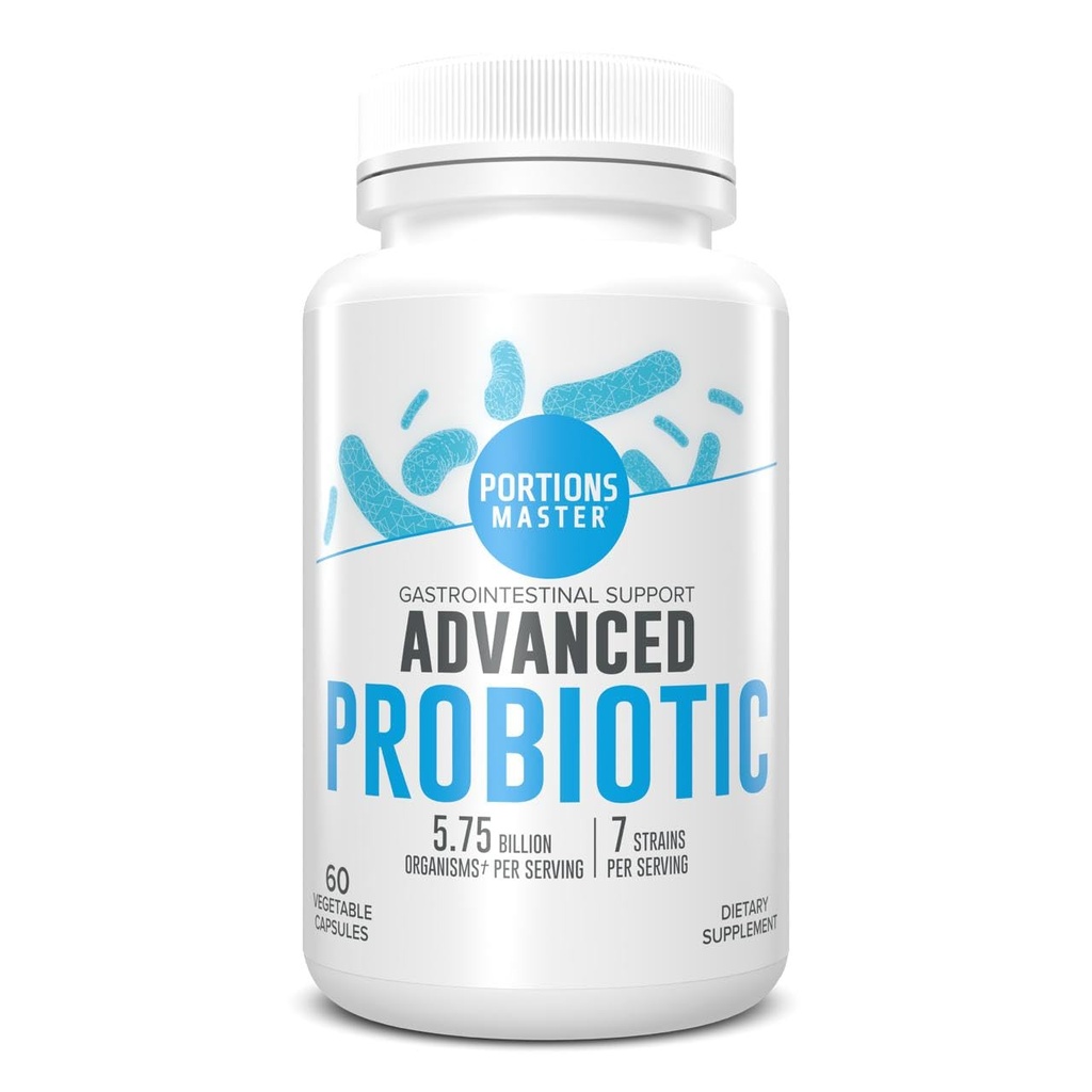 Porții Probiotice Maestru 5.75 Miliarde CFU, Daily Probiotic și Organic Prebiotic Supliment pentru Sănătatea Gutului, Suport Digestiv și Echilibrul Imun, Non-GMO, Gluten-Free, Dairy-Free (60 capsule)