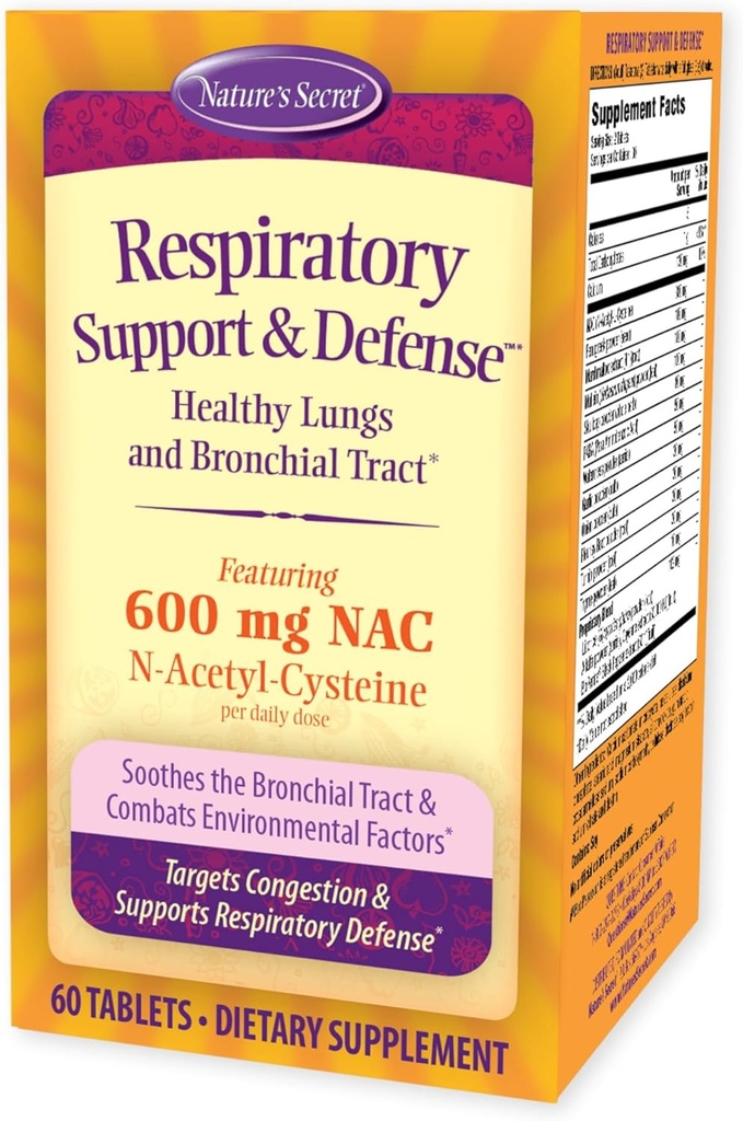 Nature's Secret Respiratory Support & Defense - 60 Tablets - Promotes Healthy Lungs & Bronchial Tract - With NAC, Fenugreek & Marshmallow - 30 Servings