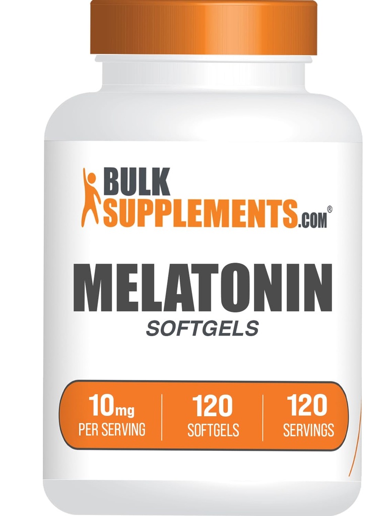 BulkSupplements.com Melatonina 10 mg Softgels - Melatonina pentru adulți, Suplimentul de somn - 10mg Melatonină per Serving, Gluten Free, 1 Softgel per Serving, 120 Conte (Pachet de 1)