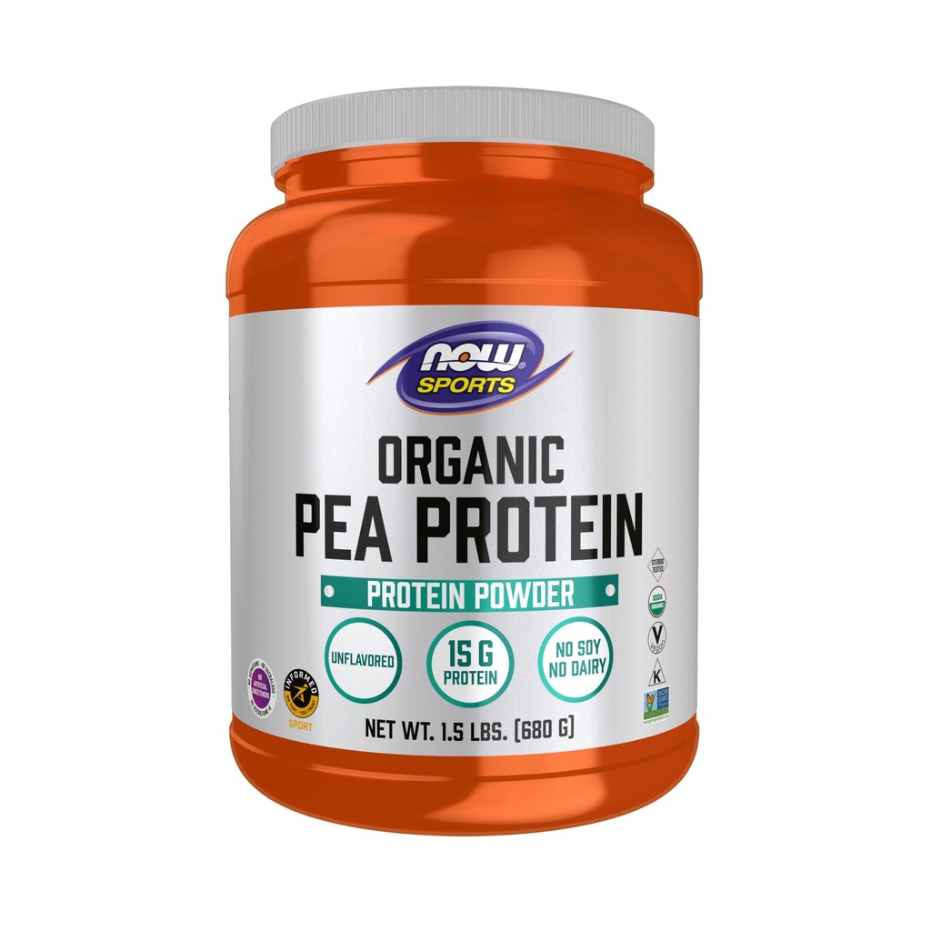 Now Foods Sports Nutrition, Certified Pea Organic Proteine 15 Grams, Pudra nearomata, 1,5-Pound