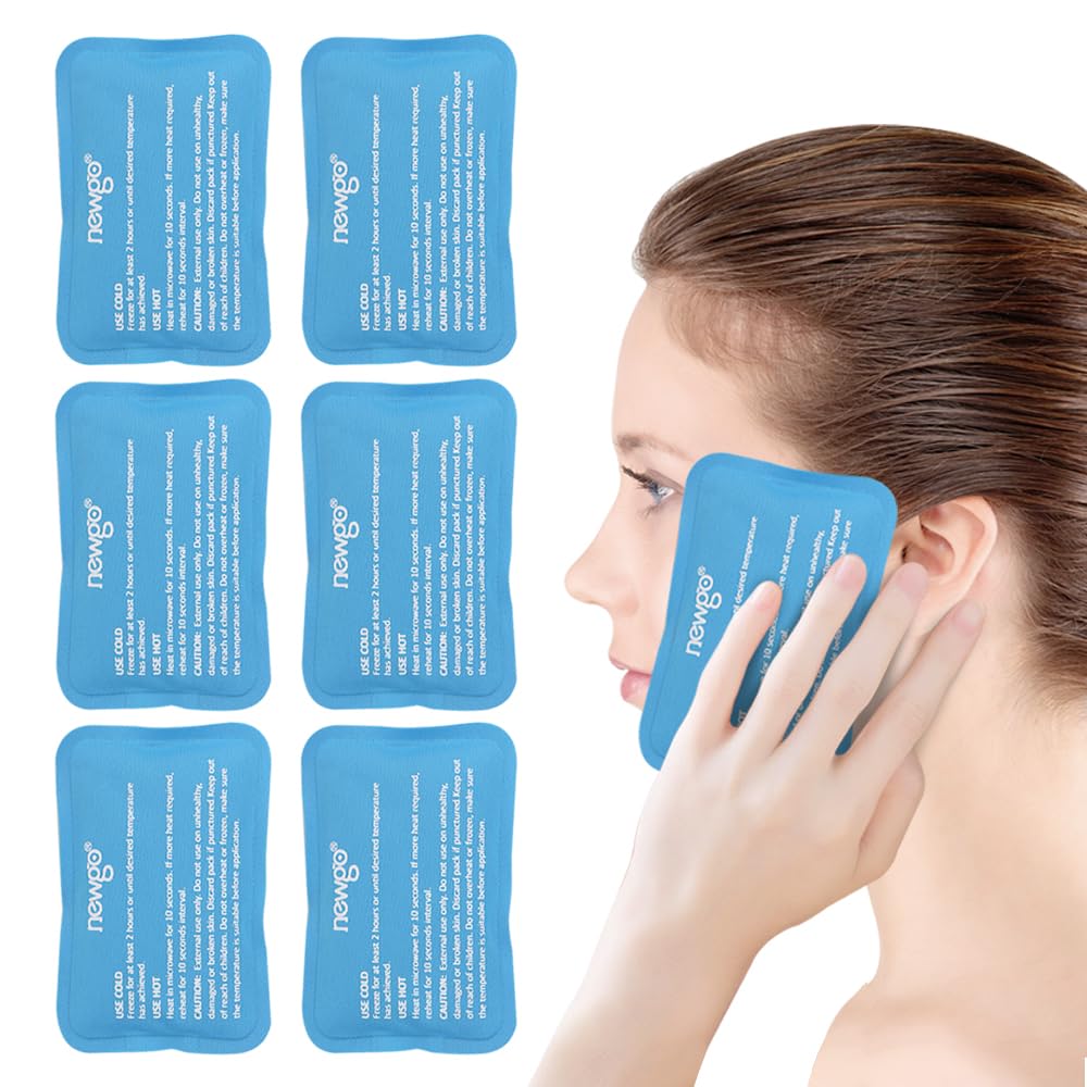 NewGO Mini Ice Packs (6 Packs) Gel Cold Packs pentru leziuni Reutilizabile, Face Ice Pack pentru Chirurgie faciala, Durerea dintilor, Obosit ochi, Boo Boos Kid, Vânătăi, Dureri de cap,Breastfeeding 4,5"X 3.2" albastru