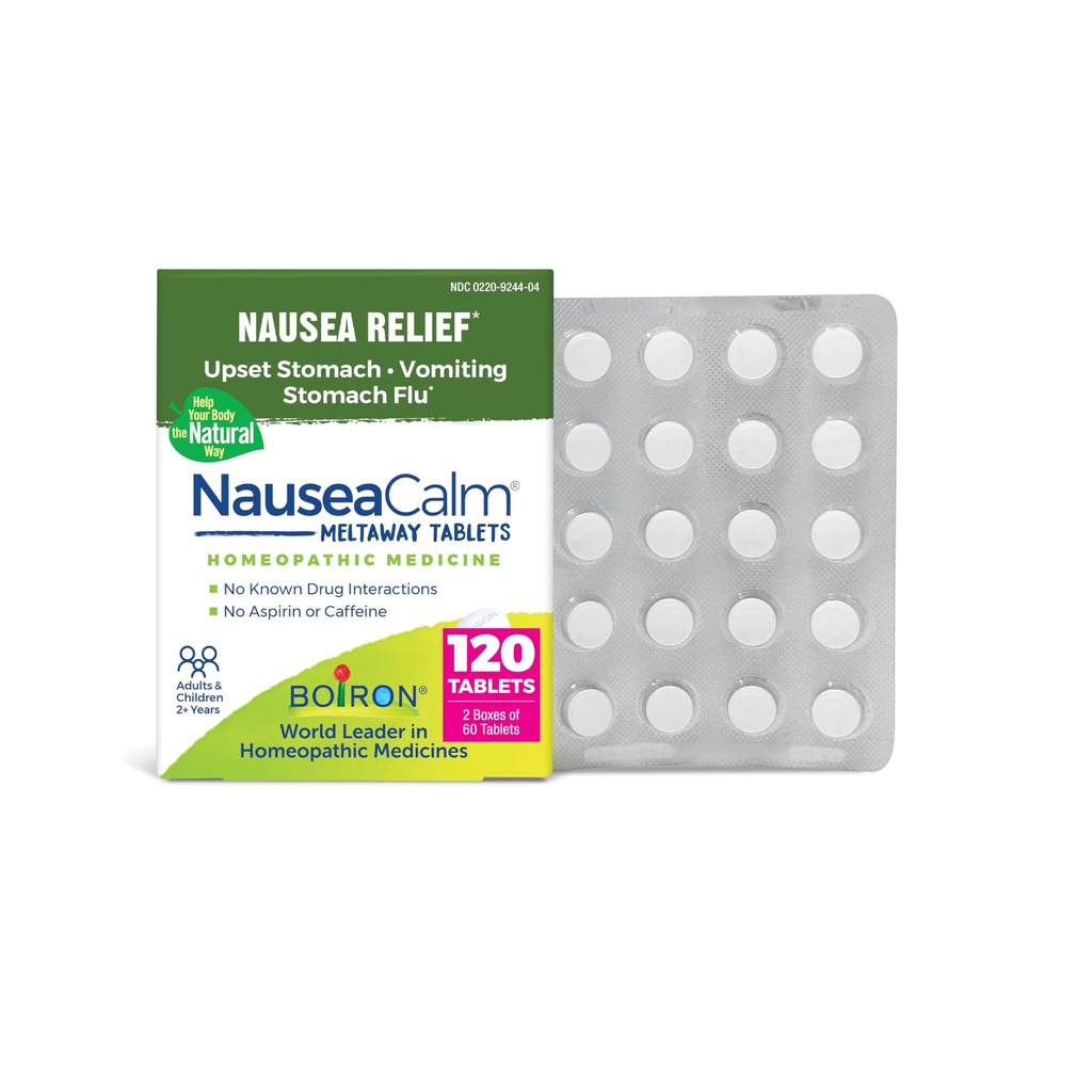 Boiron GreaţăCalm Relief pentru stomac, greaţă şi vărsături datorită gripei stomacale, supraindulgenţei sau bolii de mişcare - non-drowsy - 120 Conte (2 ambalaj de 60)