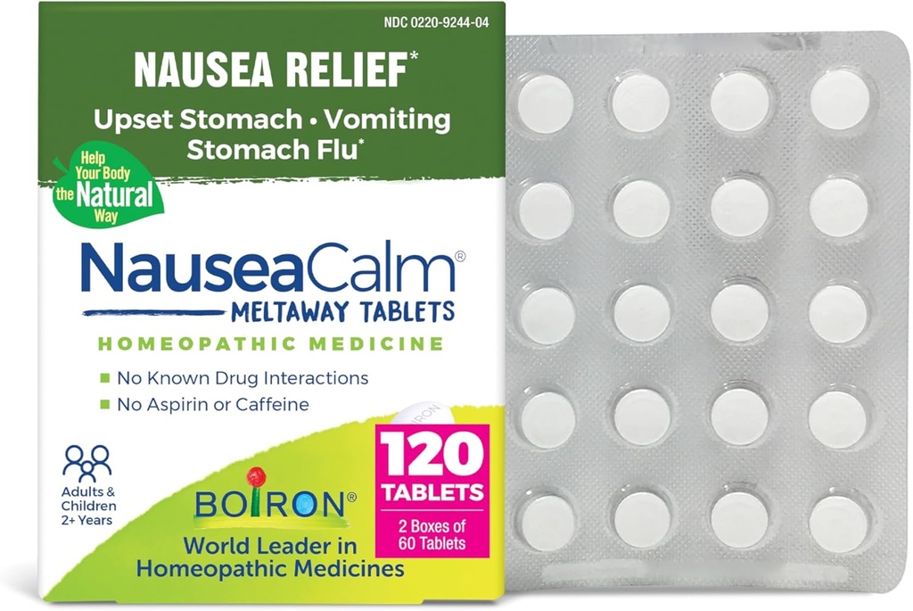 Boiron GreaţăCalm Relief pentru stomac, greaţă şi vărsături datorită gripei stomacale, supraindulgenţei sau bolii de mişcare - non-drowsy - 120 Conte (2 ambalaj de 60)