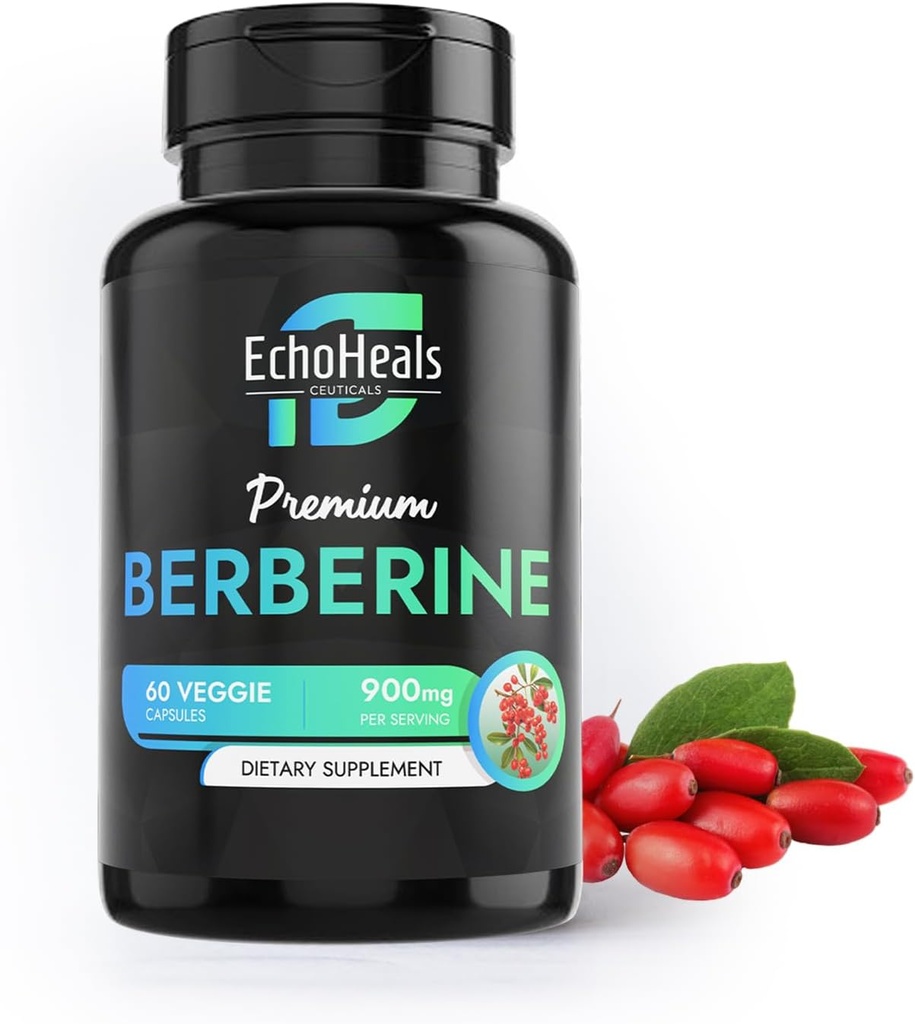 Berberine Supliment - Natural Plant-Based with Ceylon Scorțișoară, Turmeric, Piperină, Vitamine B6, C, D - Vegan-Friendly - 60 Caps vegetale, 900mg.