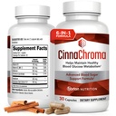 Capsule CinnaChroma - Suplimente cu scorțișoară cu 10:1 Extract, crom, vanadiu, seleniu, vitamina D3 & K2 - Bloc de zahăr natural - 30 capsule, 1 lună de aprovizionare