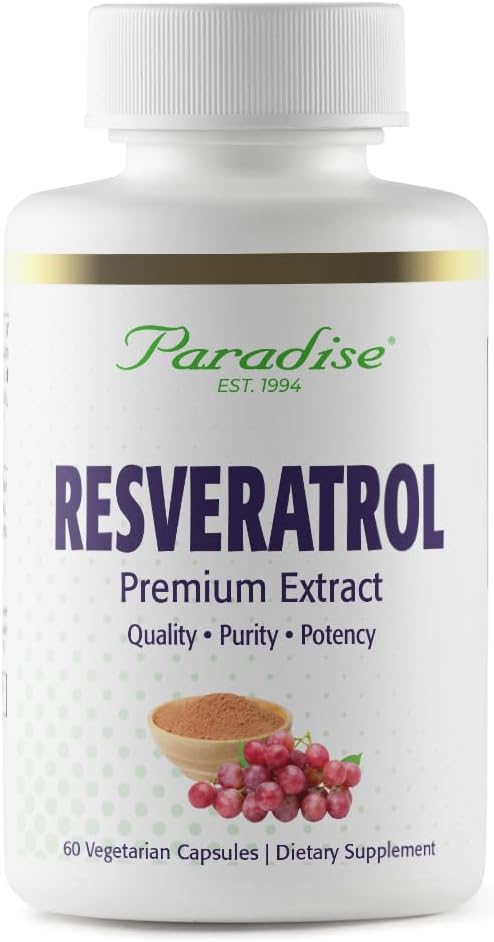Paradise Herbs Resveratrol, Antioxidant, Super Potent, Ultra Pure, Vegan, Non OMG, Gluten Free, 60 Capsule vegetariene