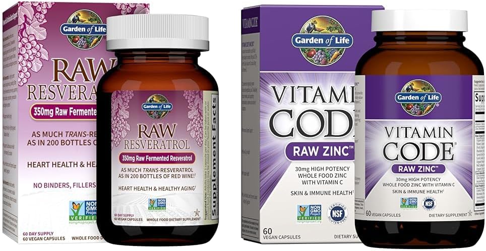 Garden of Life Heart Resveratrol Suplimente & Zinc Suplimente 30mg de mare potenta Zinc brut si vitamina C Supliment multimineral